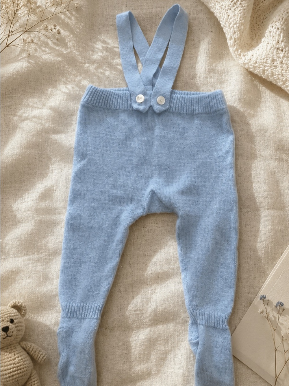 Vintage Baby Blue Knit Suspender Footed Pants